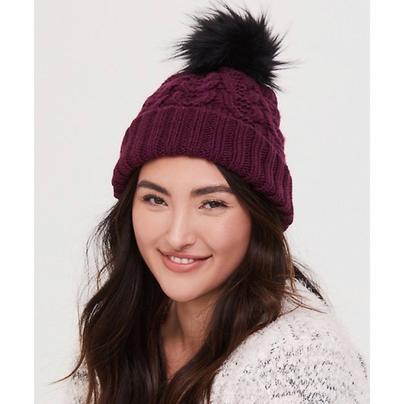 torrid Accessories - 🆕 Burgundy Purple Winter Hat Toque Fluffy Pom NWT